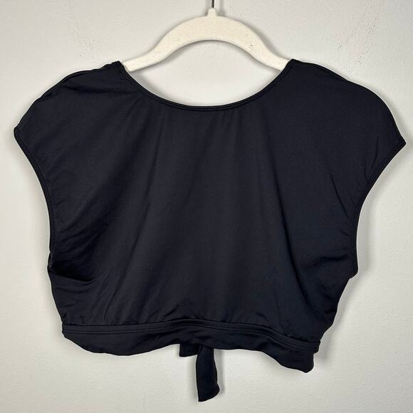 Black V-Neck Front Tie Striped Bikini Bottom Swim Suit Set Women's Large - Picture 4 of 7